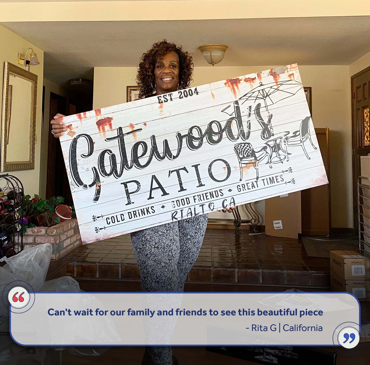 Family Patio Sign II canvas by Tailored Canvases with whitewashed wood and vintage script on Tampa Home & Garden Store