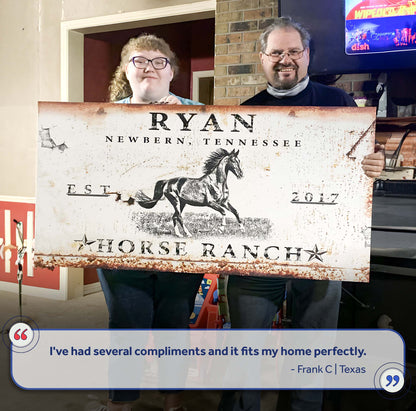 Rustic Horse Ranch Sign canvas by Tailored Canvases featuring a galloping horse on Tampa Home & Garden Store