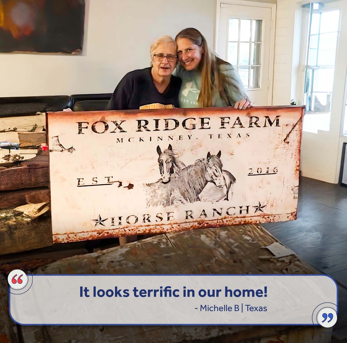 Rustic Horse Ranch Sign III canvas by Tailored Canvases weathered farm sign featuring horses on Tampa Home & Garden Store