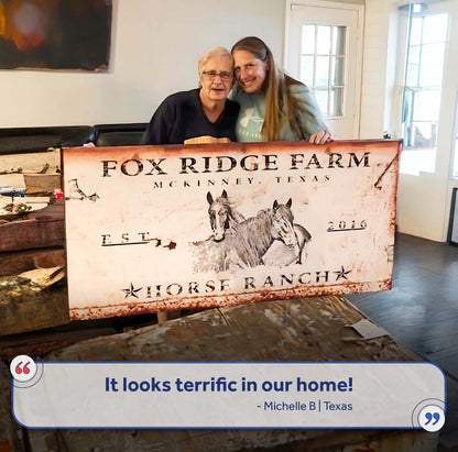 Rustic Horse Ranch Sign III canvas by Tailored Canvases weathered farm sign featuring horses on Tampa Home & Garden Store
