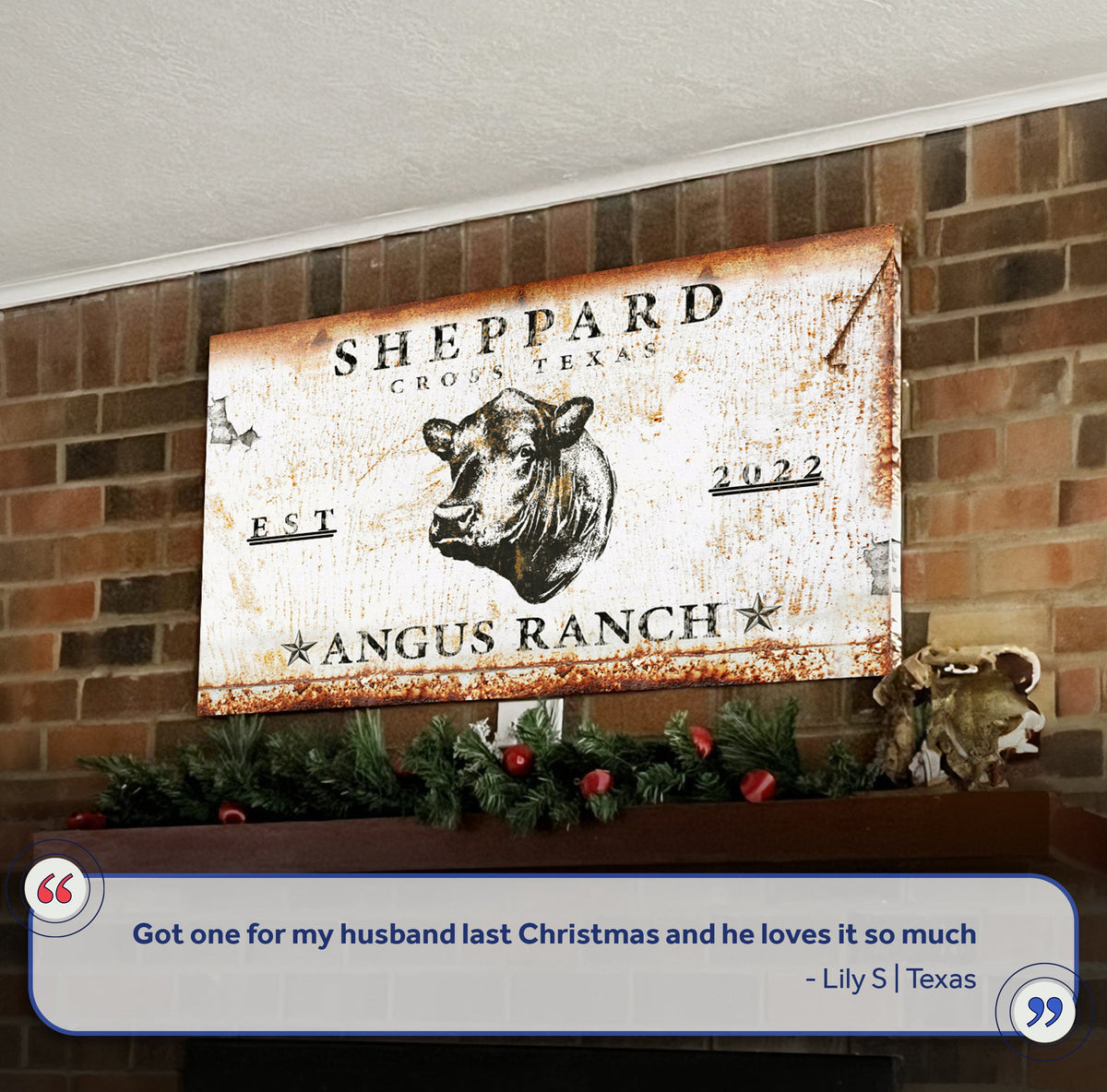 Angus Ranch Sign III canvas art with rust finish and cow illustration by Tailored Canvases on Tampa Home & Garden Store