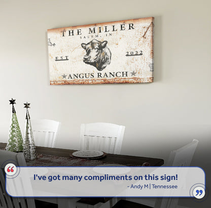 Angus Ranch Sign III canvas by Tailored Canvases with rustic weathered wood background on Tampa Home & Garden Store