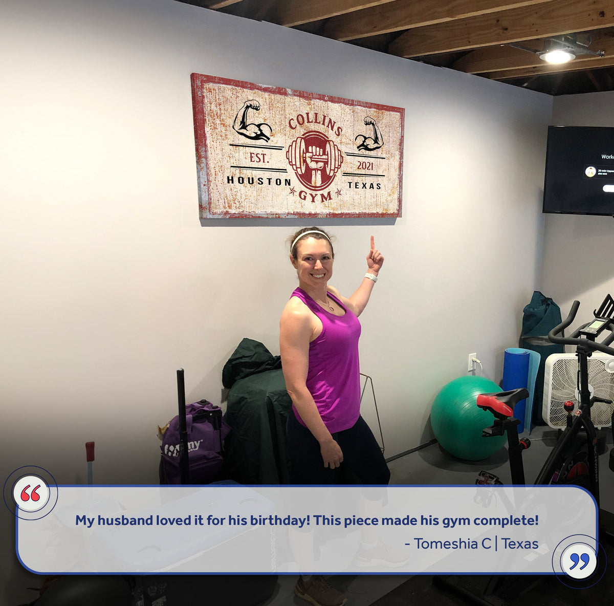Gym Sign X canvas wall art with distressed red border and vintage weightlifting logo on Tampa Home & Garden Store