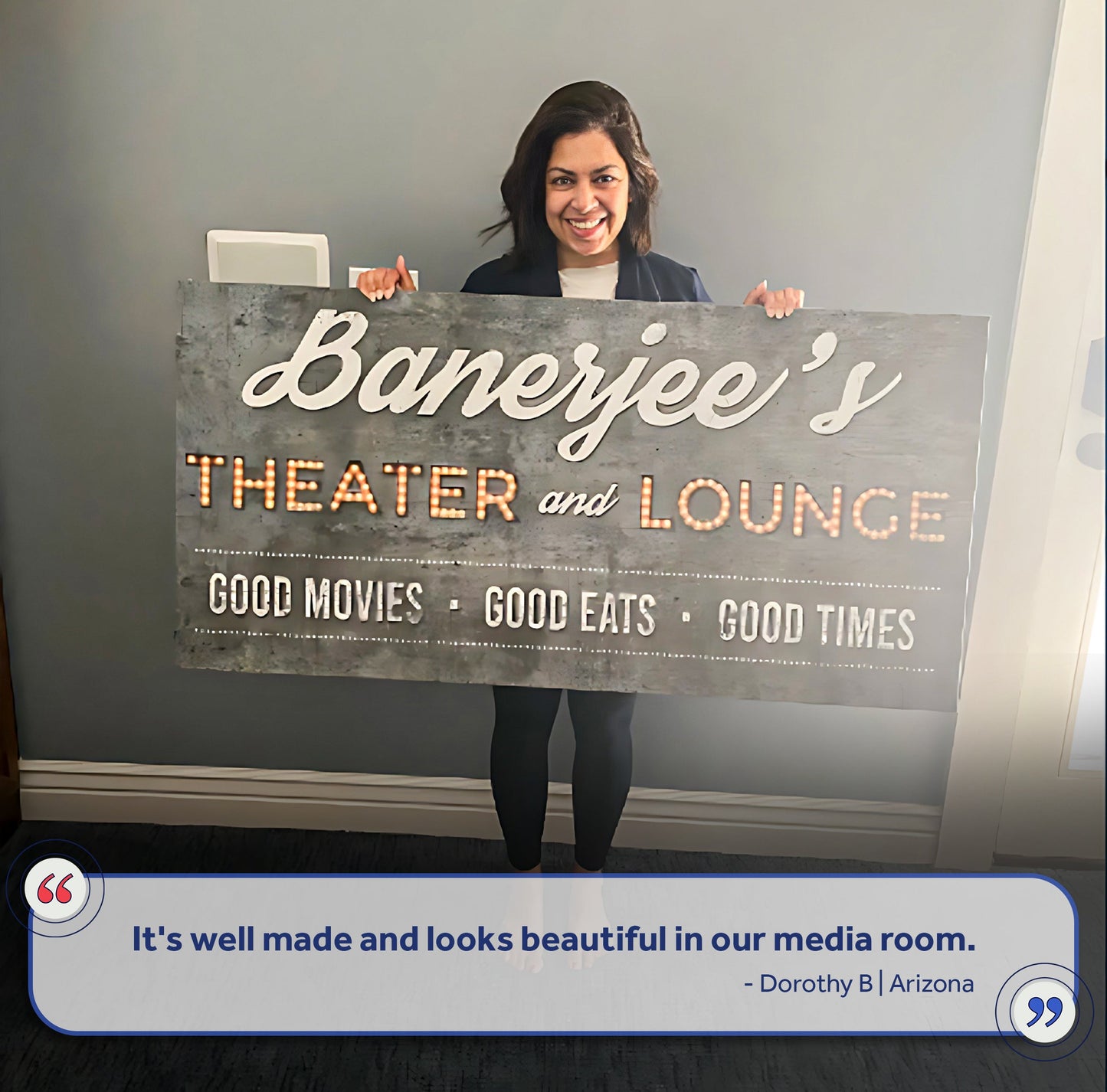 Family Theater and Lounge Sign V canvas by Tailored Canvases, gray panel with lettering on Tampa Home & Garden Store