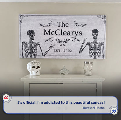 Gothic Family Sign III canvas with ornate border and skeleton silhouettes on Tampa Home & Garden Store