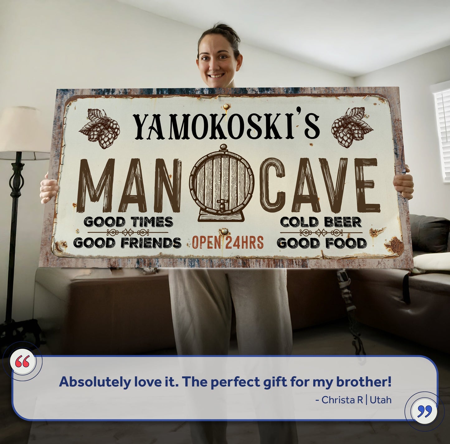 Man Cave Sign III canvas crafting sign with bold MAN CAVE lettering on cream background on Tampa Home & Garden Store