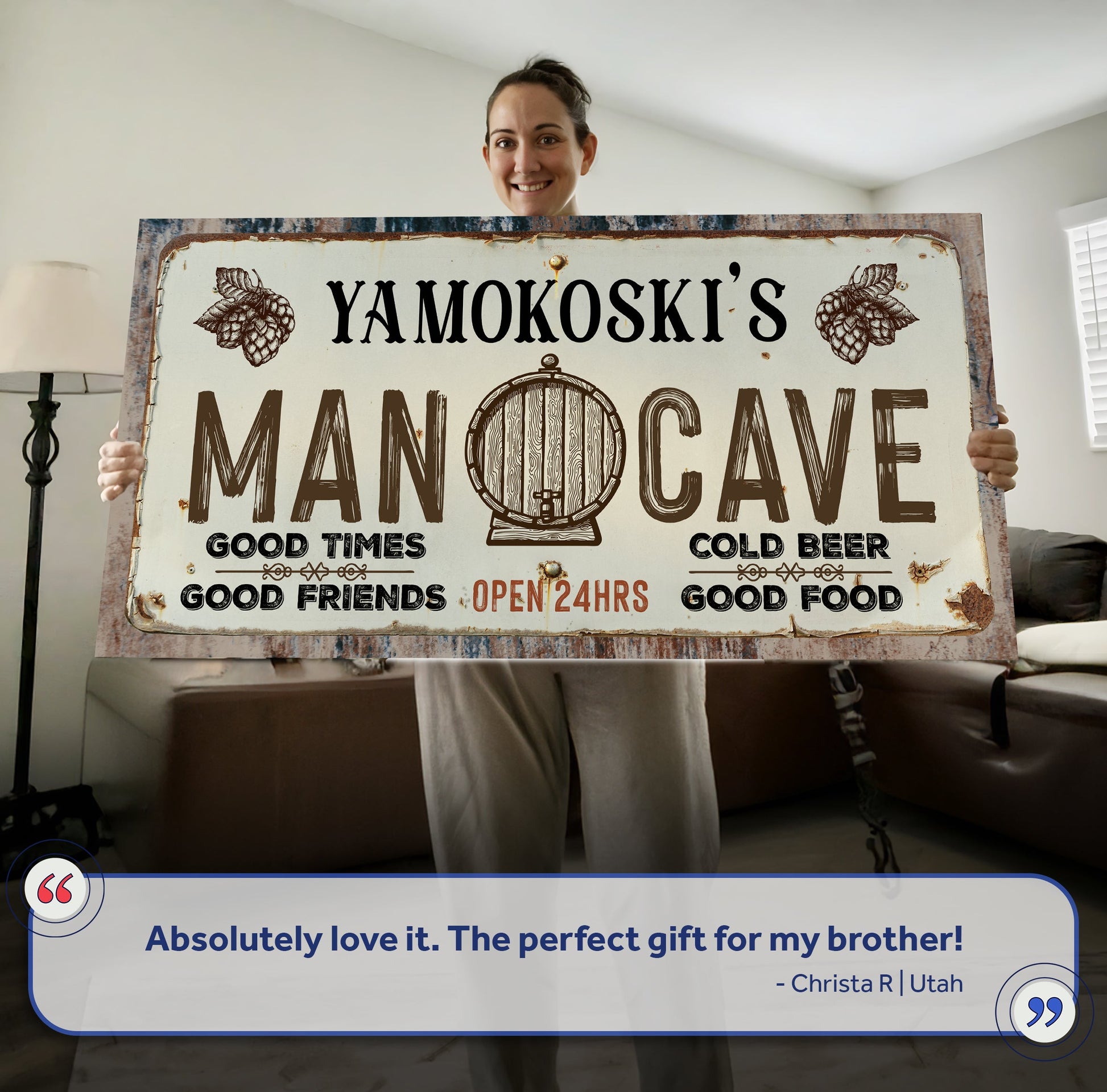 Man Cave Sign III canvas crafting sign with bold MAN CAVE lettering on cream background on Tampa Home & Garden Store