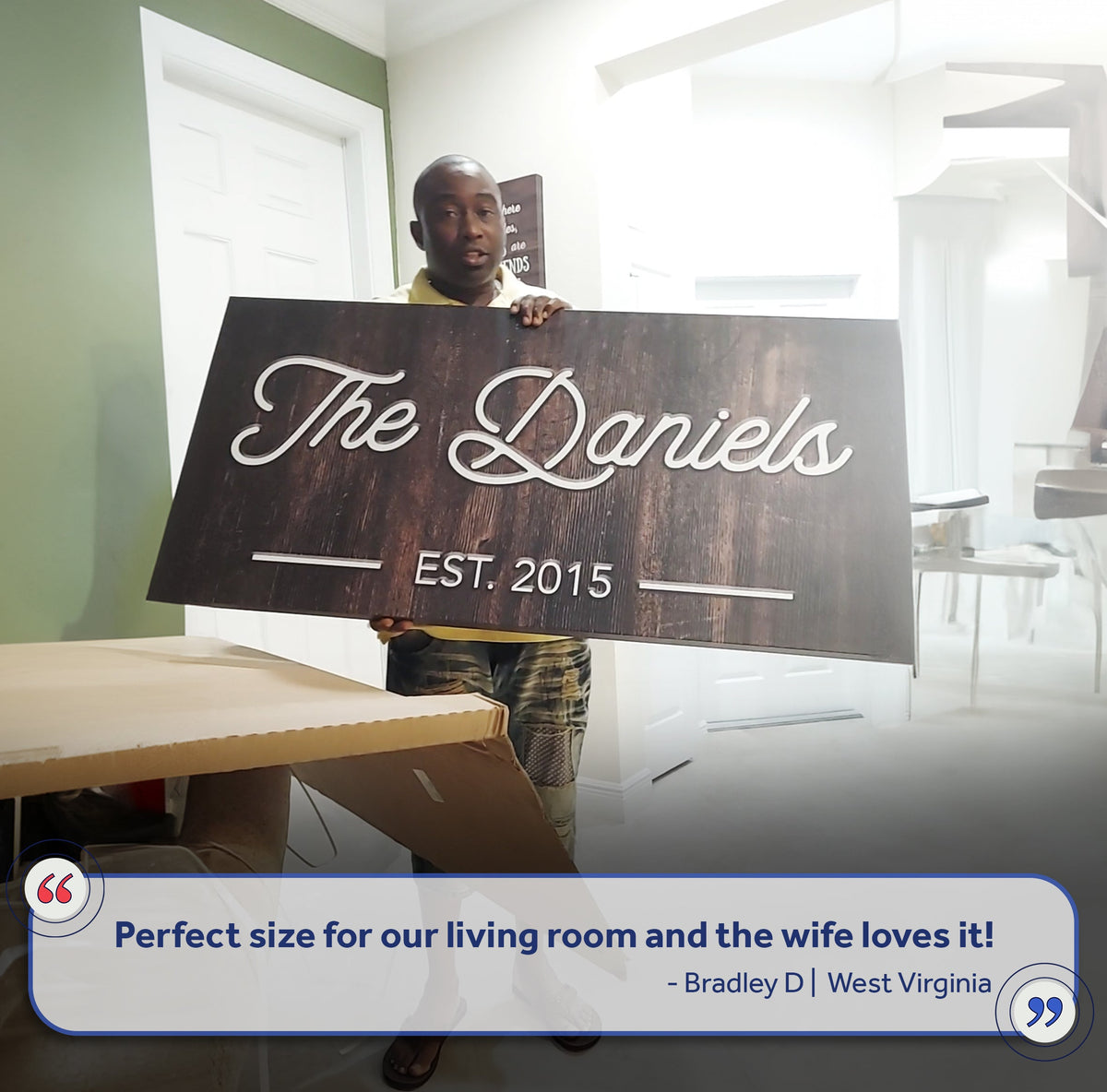 Family Name Sign IV canvas by Tailored Canvases on wood panel with The Daniels EST 2015 on Tampa Home & Garden Store