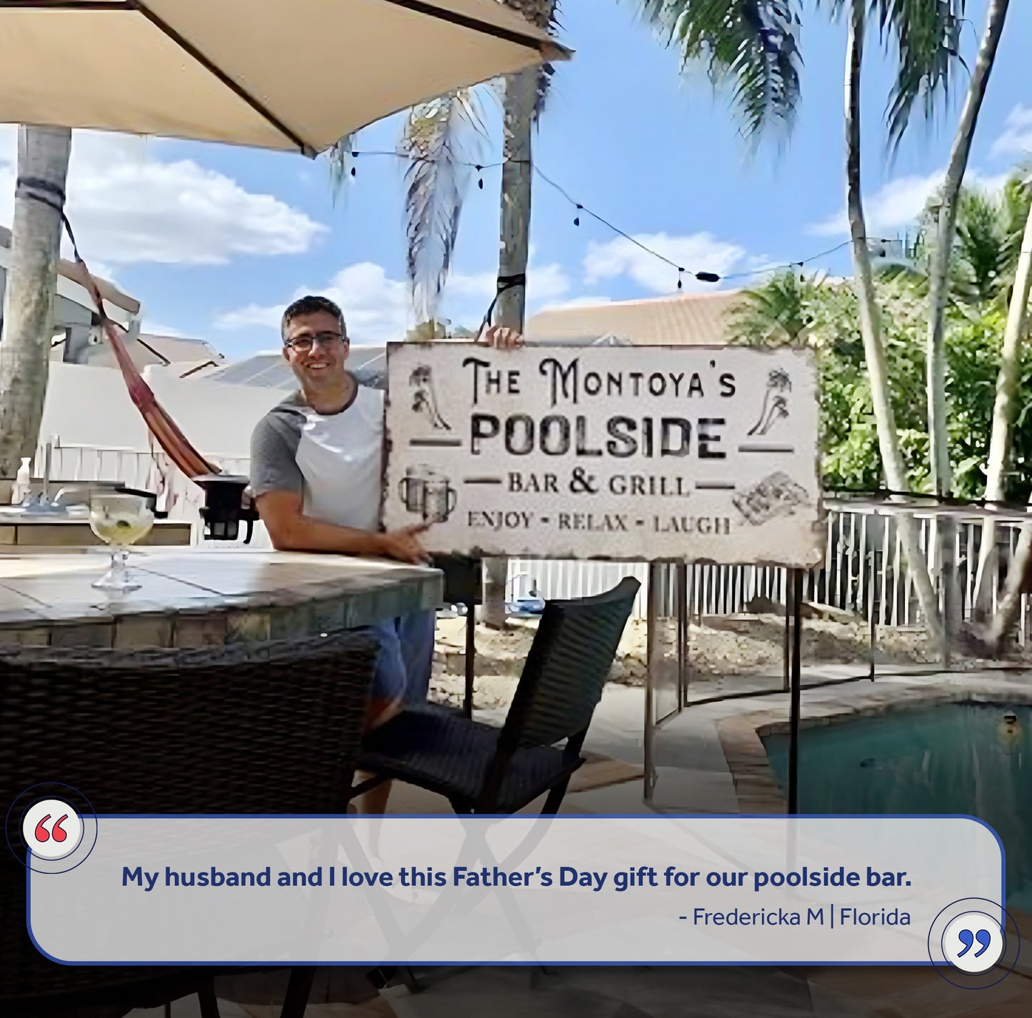 Personalized poolside bar and grill sign canvas by Tailored Canvases featuring The Montoya's Poolside Bar & Grill on Tampa Home & Garden Store