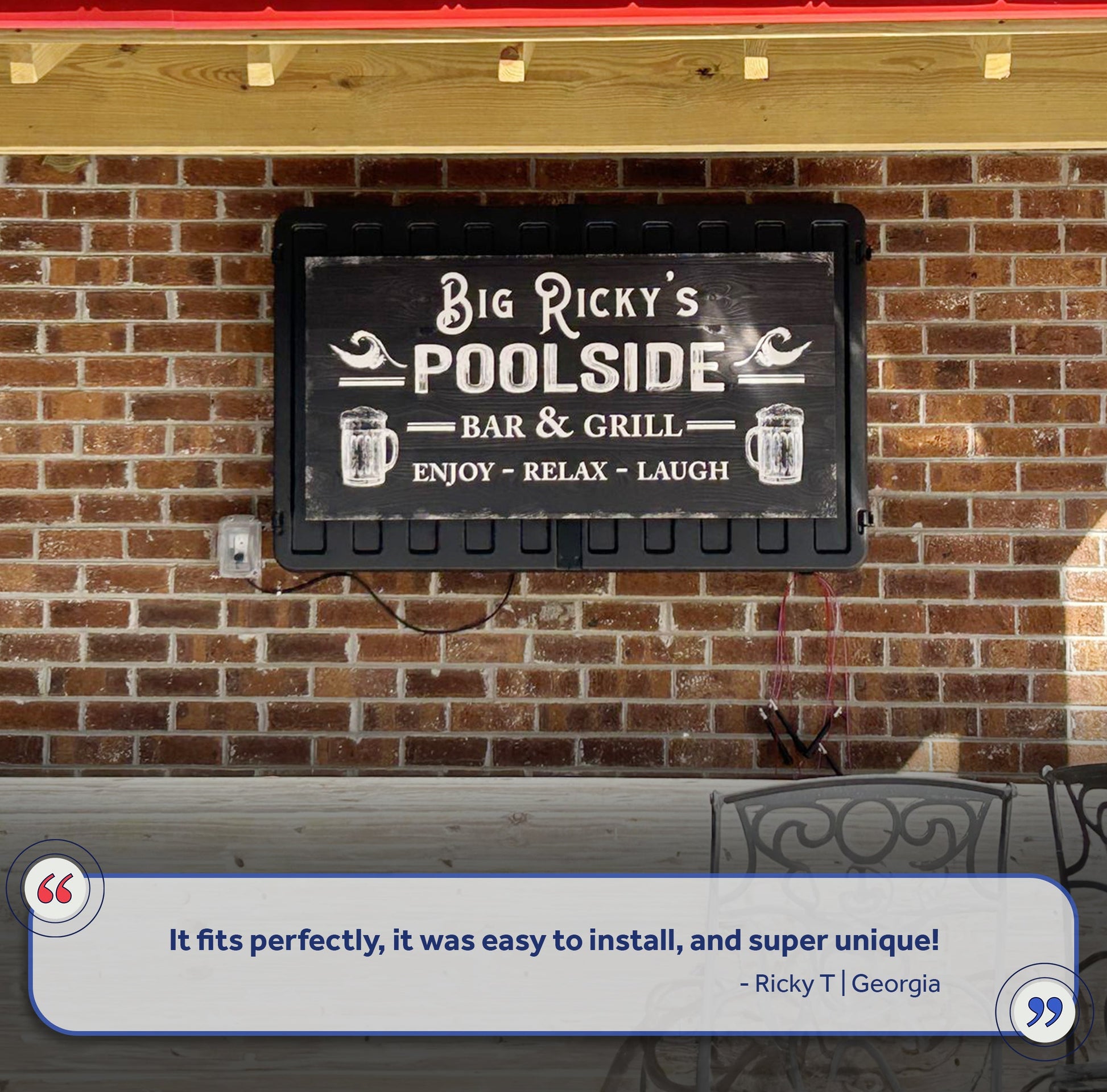 Personalized Poolside Bar & Grill Sign II canvas; chalkboard-style with white letters on Tampa Home & Garden Store
