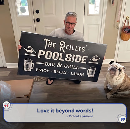 Personalized Poolside Bar And Grill Sign III canvas Tailored Canvases, black lettering on Tampa Home & Garden Store