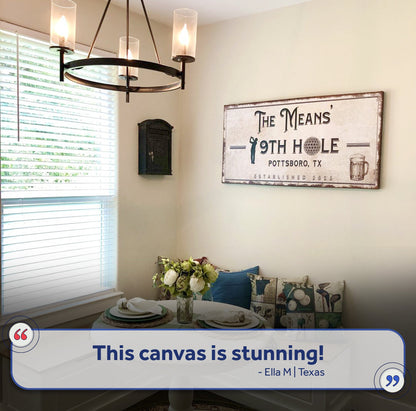 19th Hole Golf Personalized Sign canvas by Tailored Canvases; golf-themed wall art on Tampa Home & Garden Store