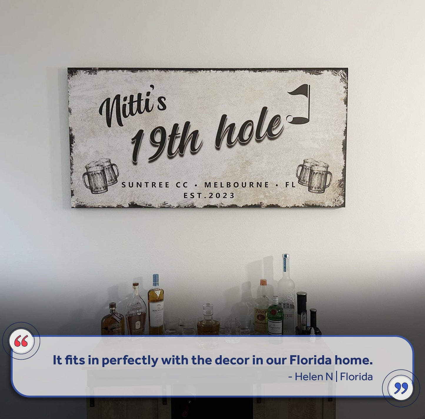 Canvas sign 19th Hole Golf Personalized Sign III by Tailored Canvases, beige bar scene on Tampa Home & Garden Store