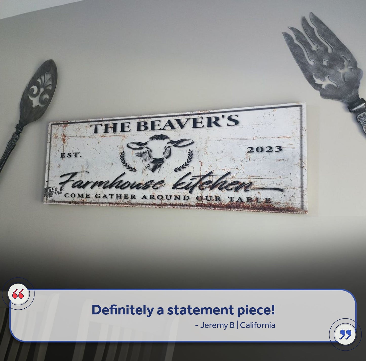 Farmhouse Kitchen Sign canvas, white plaque with black text and beaver motif Tailored Canvases on Tampa Home & Garden Store