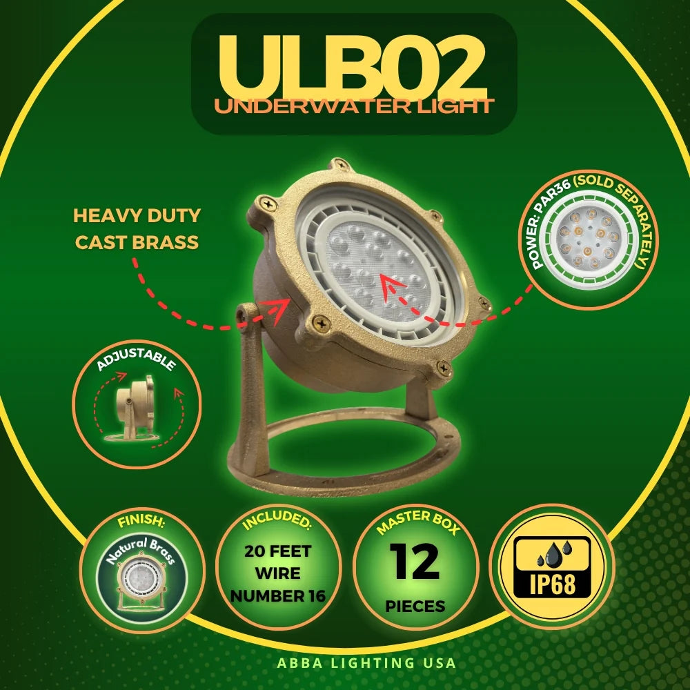 ULB02 Cast Brass PAR36 LED Low Voltage Underwater Pond Light IP68 Waterproof