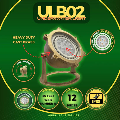 ULB02 Cast Brass PAR36 LED Low Voltage Underwater Pond Light IP68 Waterproof