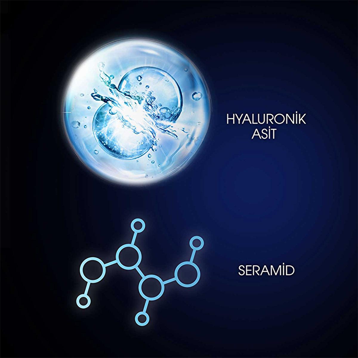 Beauty Care Bag hyaluronic acid hair serum with blue molecular graphic on blue background on Tampa Home & Garden Store