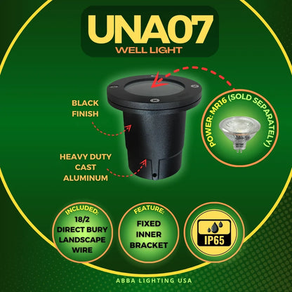 UNA07 Cast Aluminum Low Voltage Round LED In-ground Well Light IP65 Waterproof