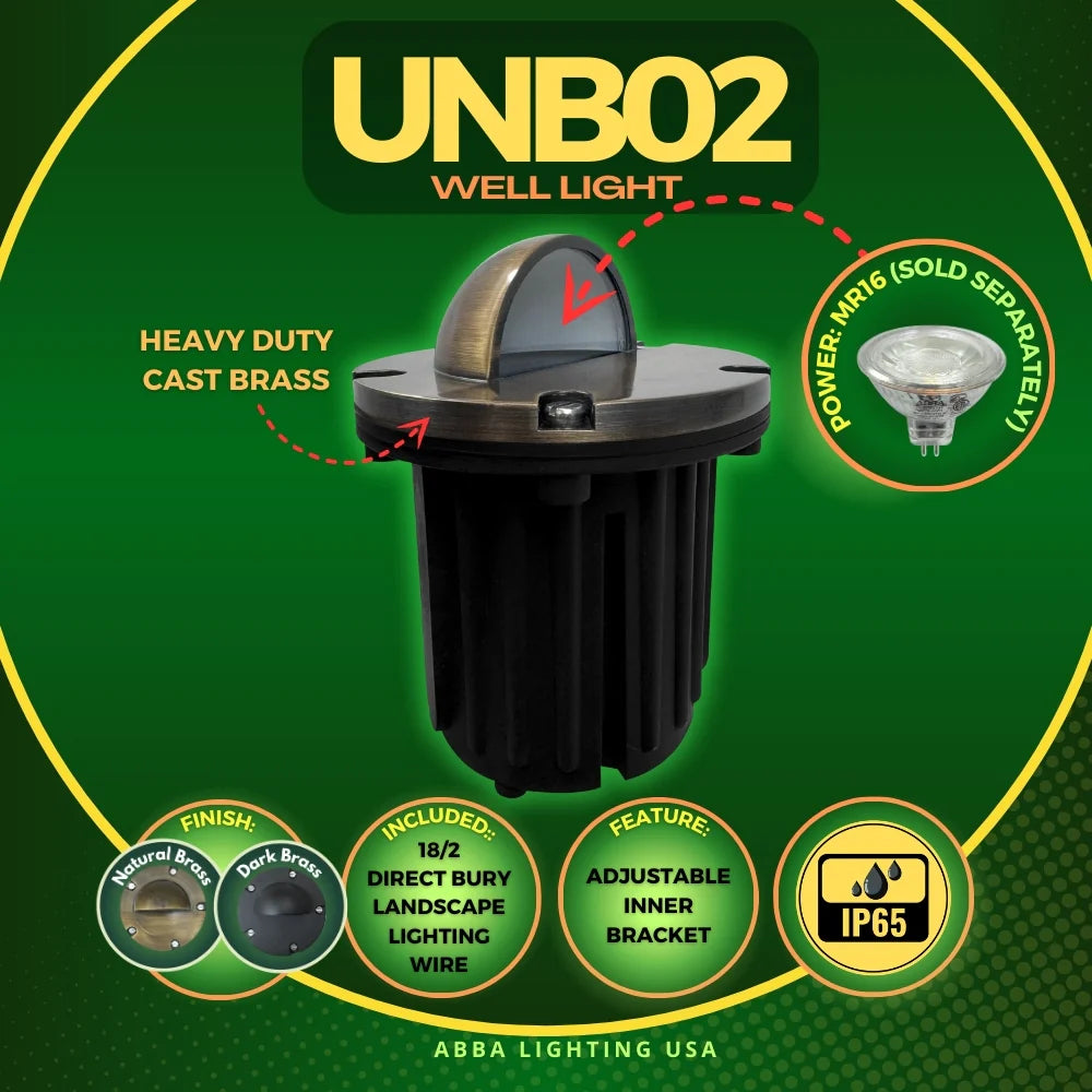 UNB02 Cast Brass Low Voltage Half Moon Round LED In-ground Well Light IP65 Waterproof
