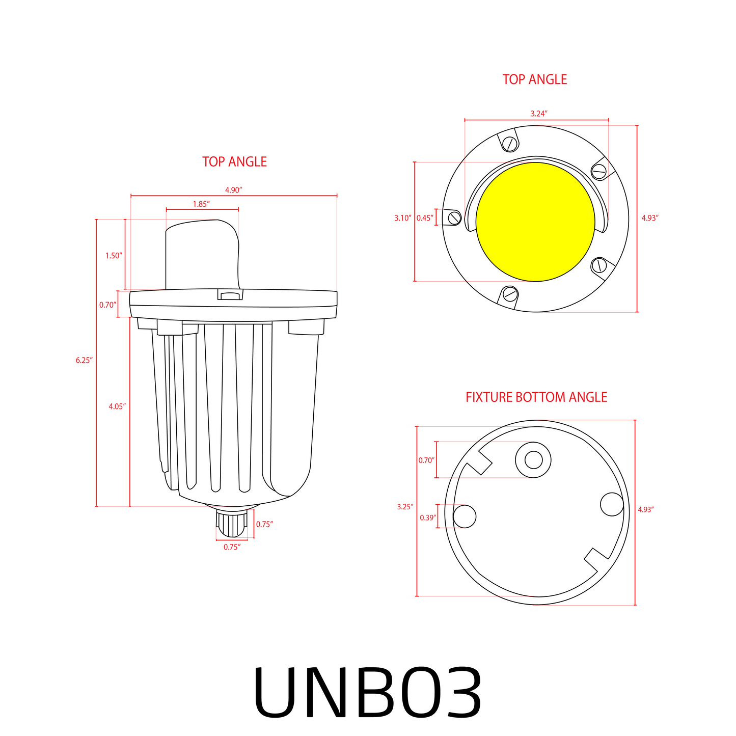 Foco empotrable de LED de bajo voltaje y latón fundido UNB03, resistente al agua IP65