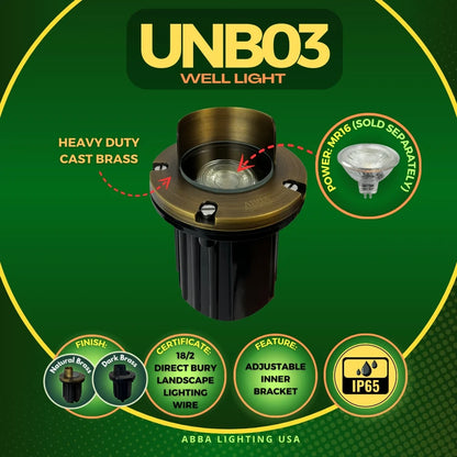 Foco empotrable de LED de bajo voltaje y latón fundido UNB03, resistente al agua IP65