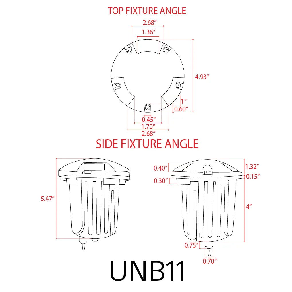 Foco LED de bajo voltaje tridireccional redondo de latón fundido UNB11