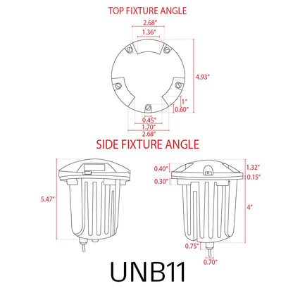 Foco LED de bajo voltaje tridireccional redondo de latón fundido UNB11