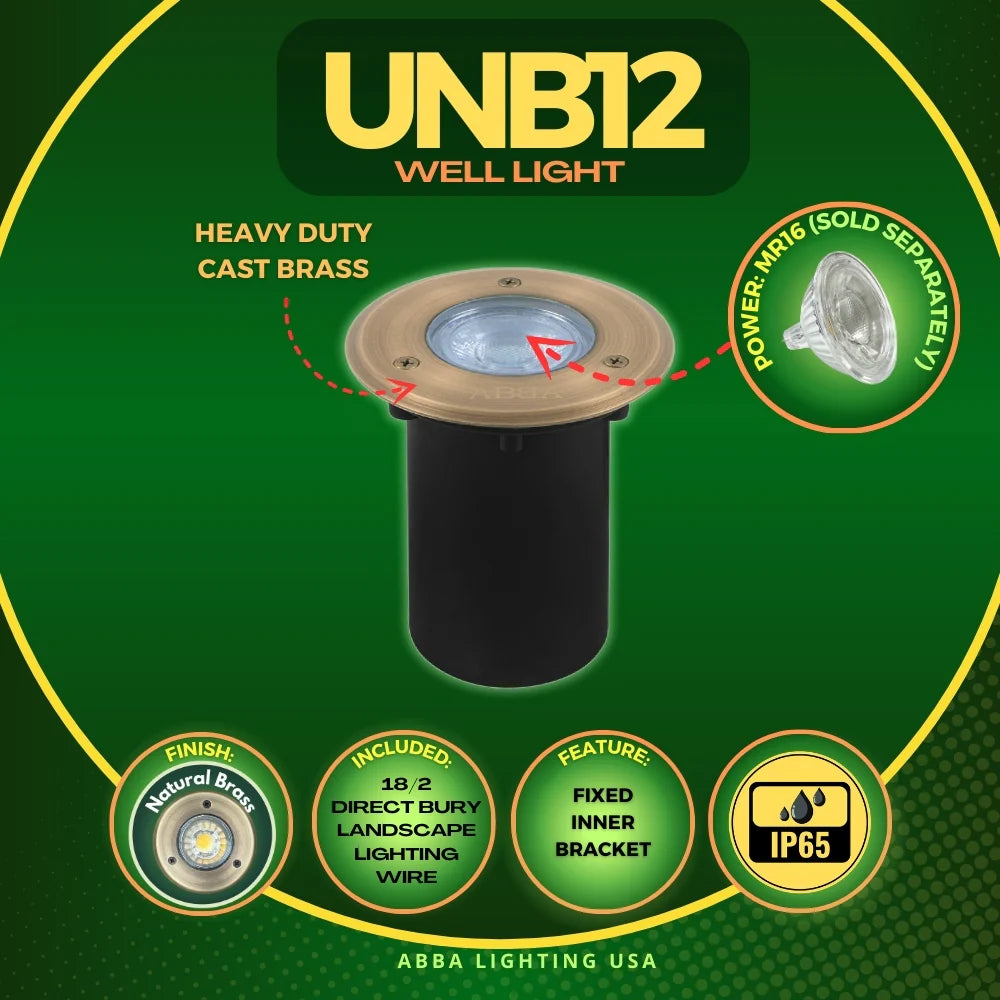 UNB12 Lampe de puits enterrée à LED ronde basse tension en laiton moulé IP65 étanche