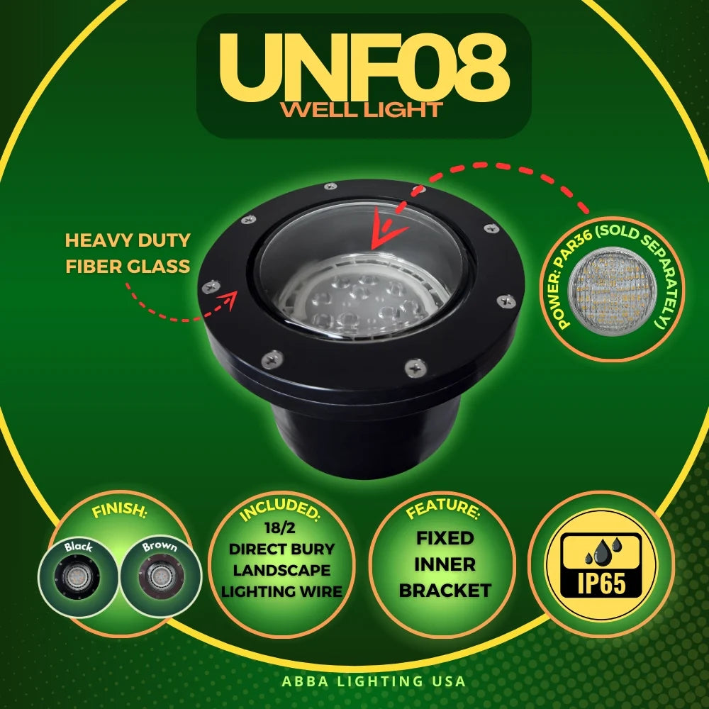 Foco LED PAR36 para pozos enterrados, comercial, de fibra de vidrio, de bajo voltaje, IP65, resistente al agua, UNF08