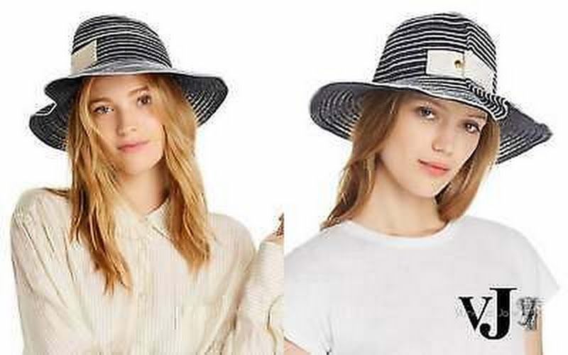 Raffaello Bettini Pleated Straw Hat, striped navy/white, Vanessa Jane sun hat, 2 shown, new on Tampa Home & Garden Store