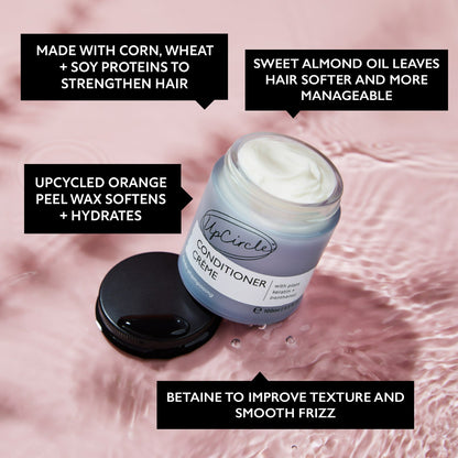 Conditioner Crème UpCircle with plant keratin +panthenol in a lavender jar, creamy texture on Tampa Home & Garden Store