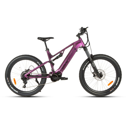 URUS 2.0 electric bicycle, purple full-suspension MTB with chunky tires by EUNORAU on Tampa Home & Garden Store