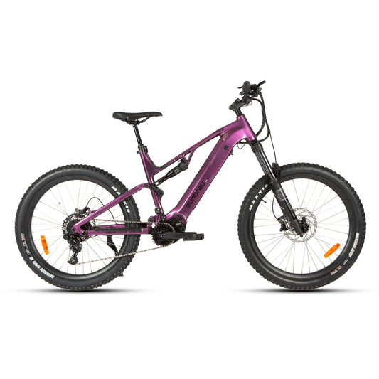 URUS 2.0 electric bicycle, purple full-suspension MTB with chunky tires by EUNORAU on Tampa Home & Garden Store