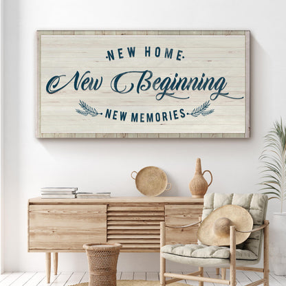 Tailored Canvases New Home, New Beginning Sign canvas wall art with a rustic wood frame on Tampa Home & Garden Store