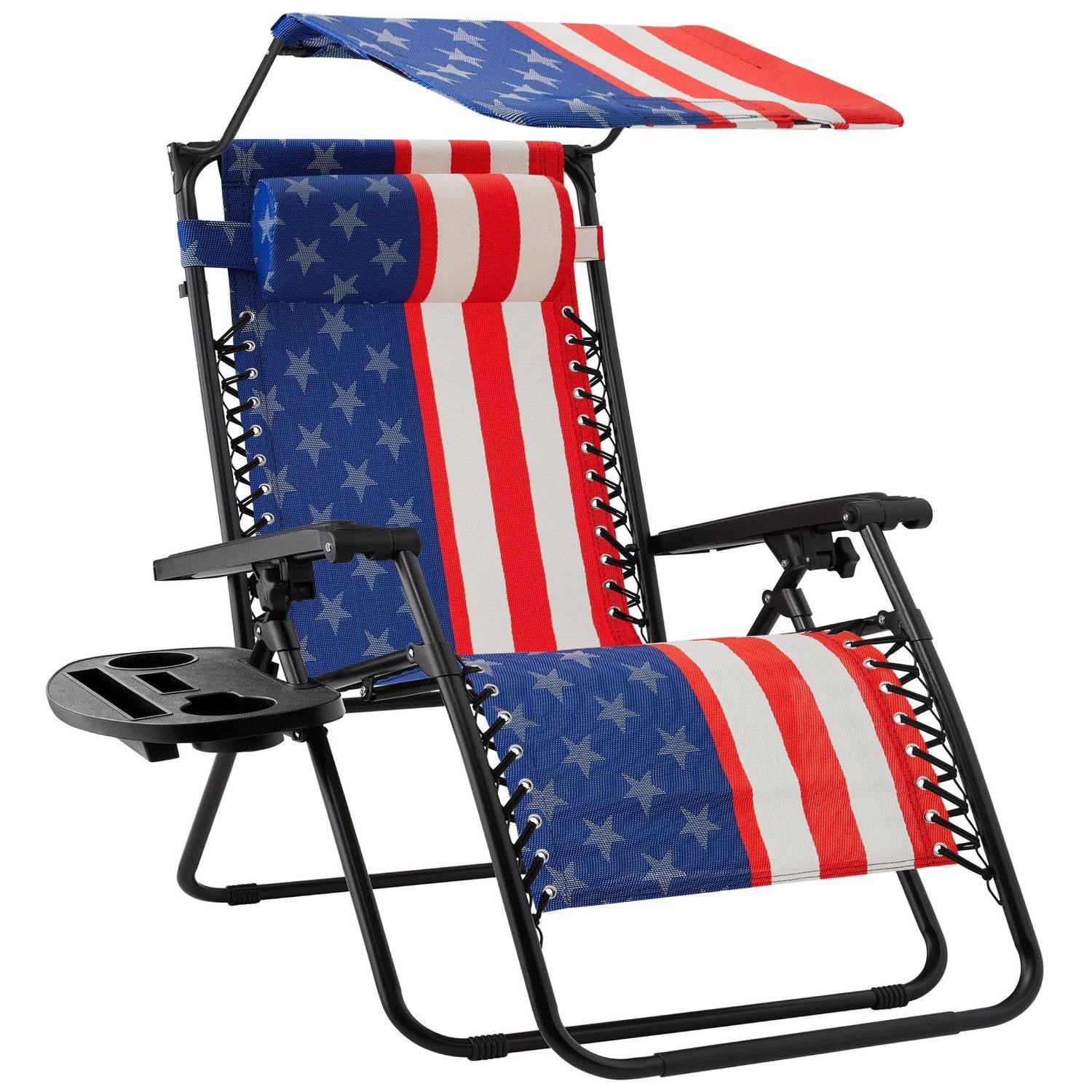 USA American Flag Zero Gravity Reclining Patio Lounge Chair with Canopy - Tampa Home & Garden Store