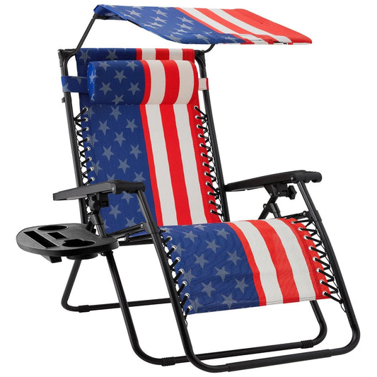 USA American Flag Zero Gravity Reclining Patio Lounge Chair with Canopy - Tampa Home & Garden Store