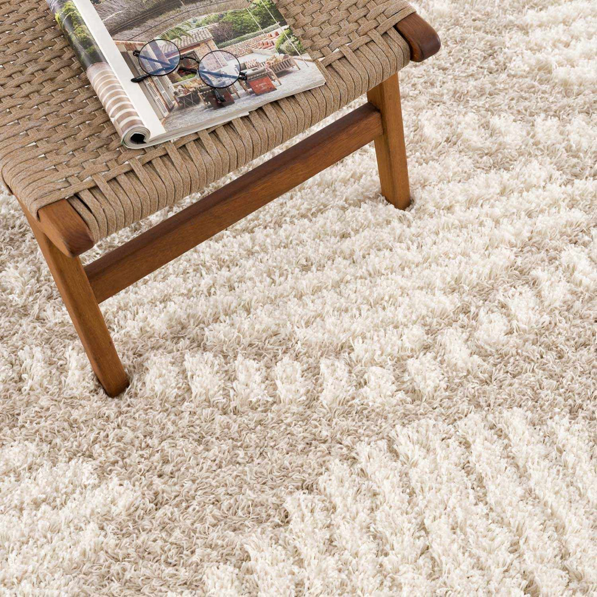 Igor Shag Area Rug by Boutique Rugs, beige cream plush shag with thick pile on Tampa Home & Garden Store