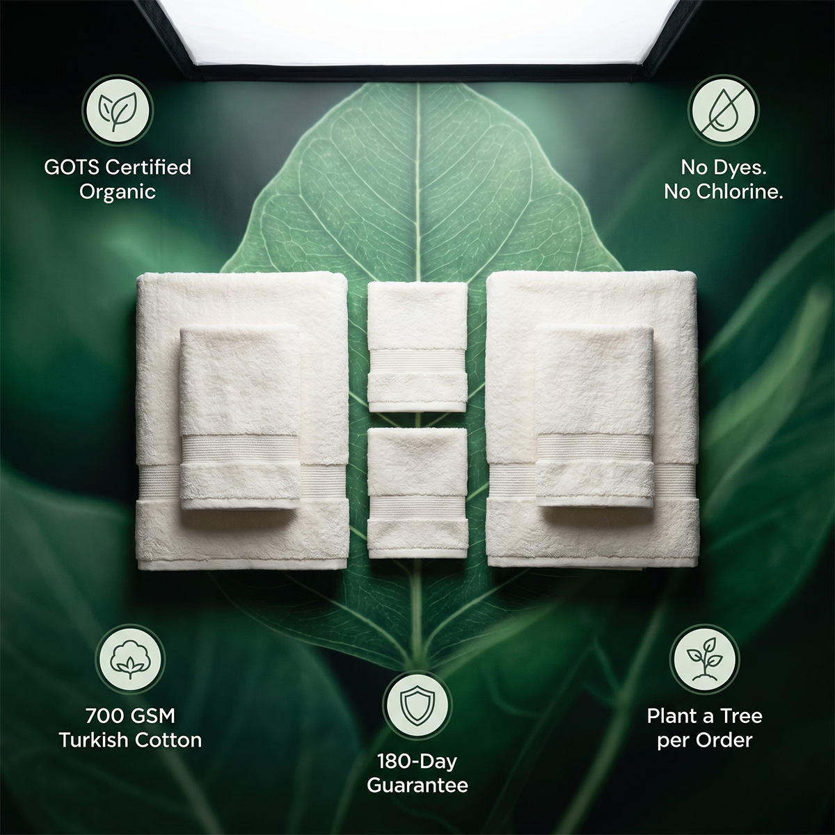 Ensemble de six serviettes de bain bio de luxe | Serviettes douces, moelleuses et écologiques