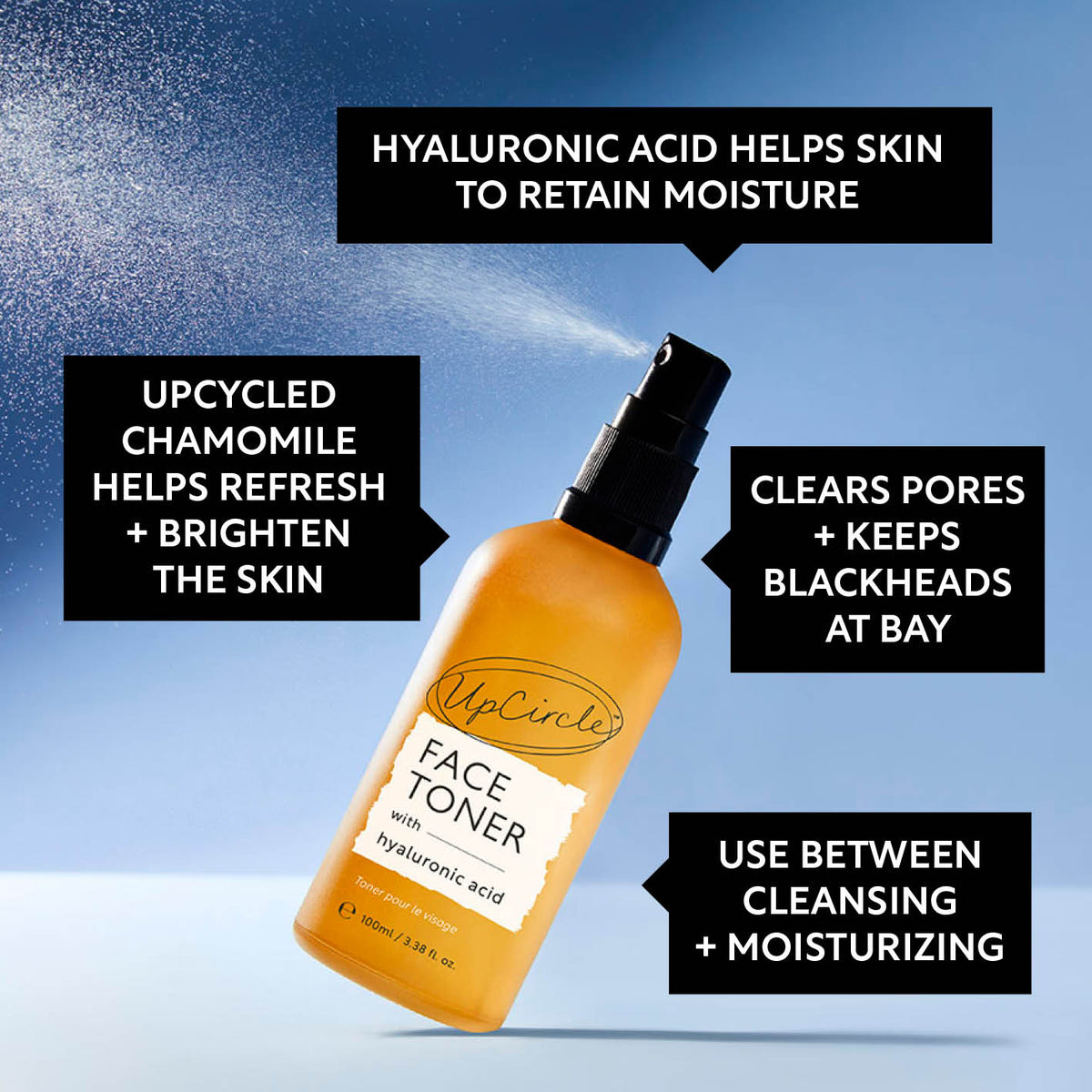Face Toner with Hyaluronic Acid bottle by UpCircle, orange spray-top container on Tampa Home & Garden Store