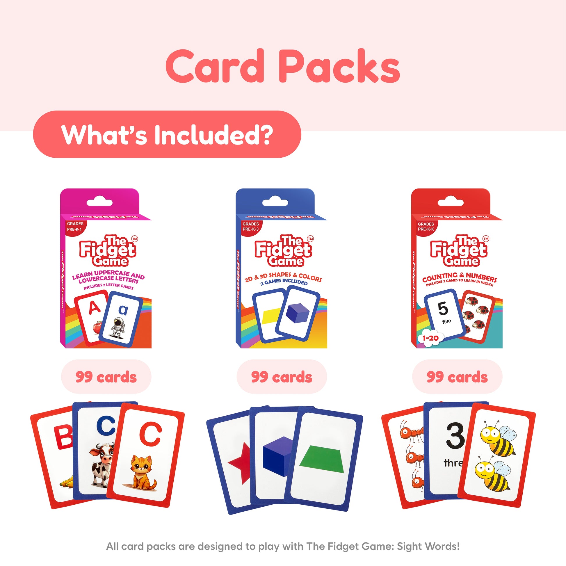 Small School Bundle for K-5 educational toys by The Fidget Games: 3 card packs pink blue red on Tampa Home & Garden Store