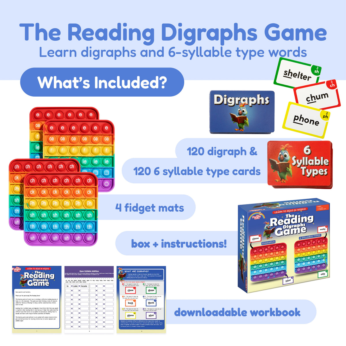 Small School Bundle for K-5 toys The Fidget Games with digraph cards and fidget mats on Tampa Home & Garden Store