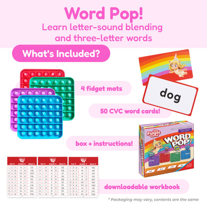 Small School Bundle for K-5 by The Fidget Games; 4 colorful fidget mats and 50 CVC word cards on Tampa Home & Garden Store