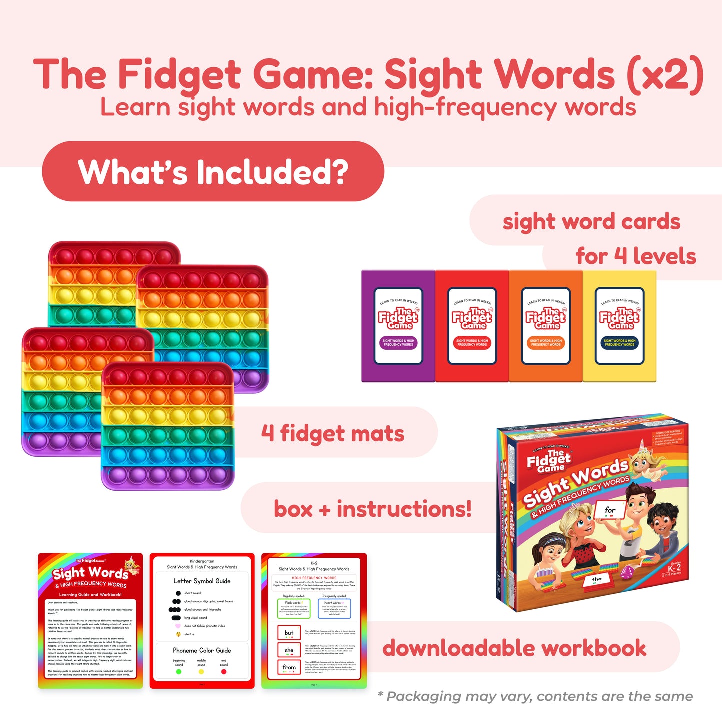 Ultimate School Bundle for K-5 by The Fidget Games with rainbow pop-its and sight word cards on Tampa Home & Garden Store