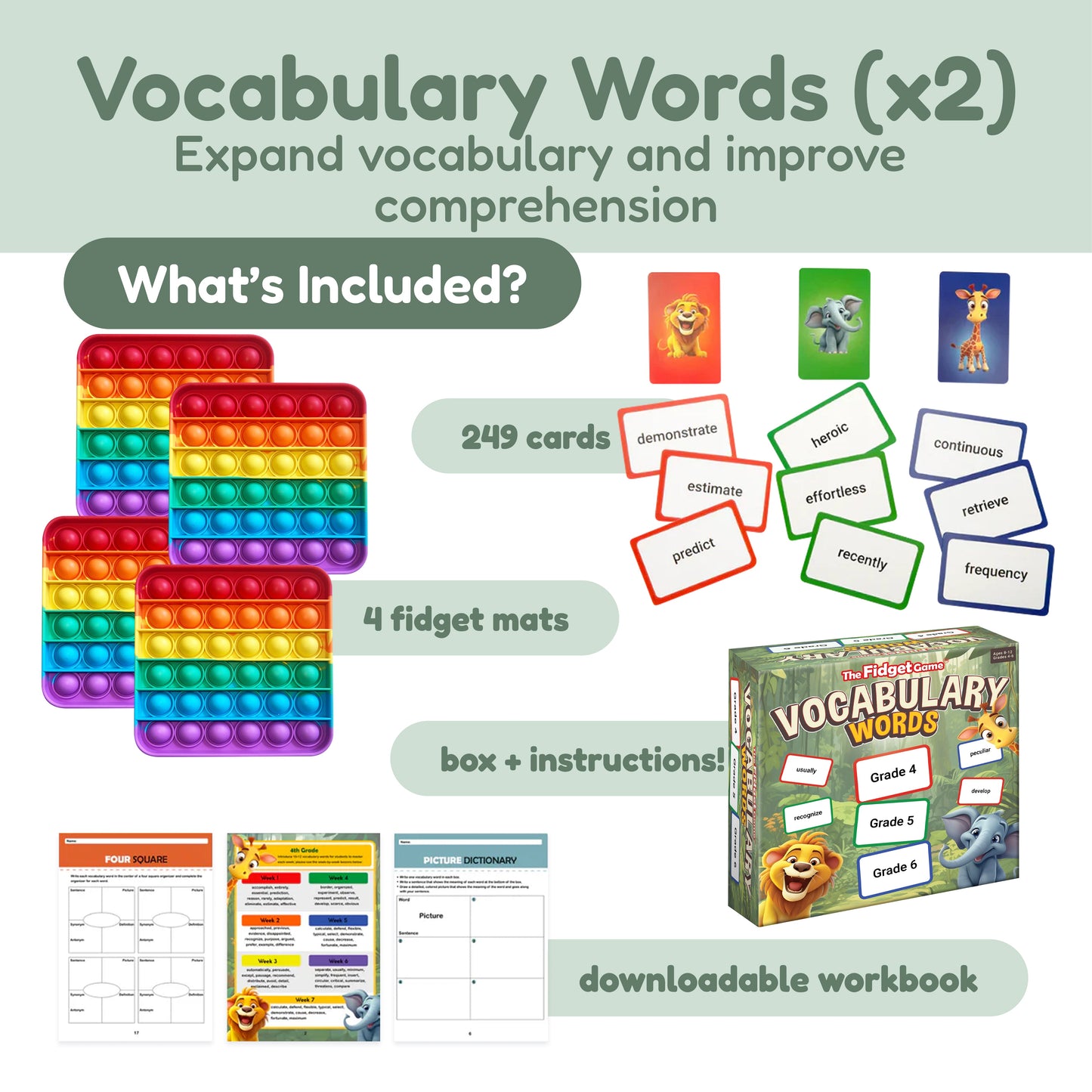 Ultimate School Bundle for K-5 by The Fidget Games; 4 rainbow fidget mats & 249 vocabulary cards on Tampa Home & Garden Store