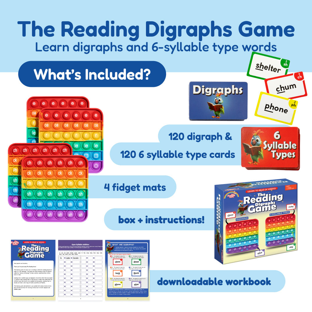 Grade 1 Shark Tank Bundle by The Fidget Games with 120 digraph cards and 120 6-syllable cards on Tampa Home & Garden Store