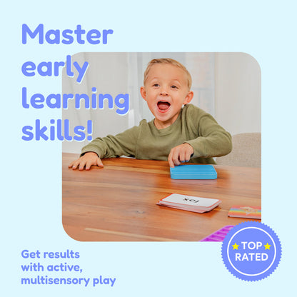 Kindergarten Shark Tank Bundle by The Fidget Games, child at table with blue tray and flashcards on Tampa Home & Garden Store
