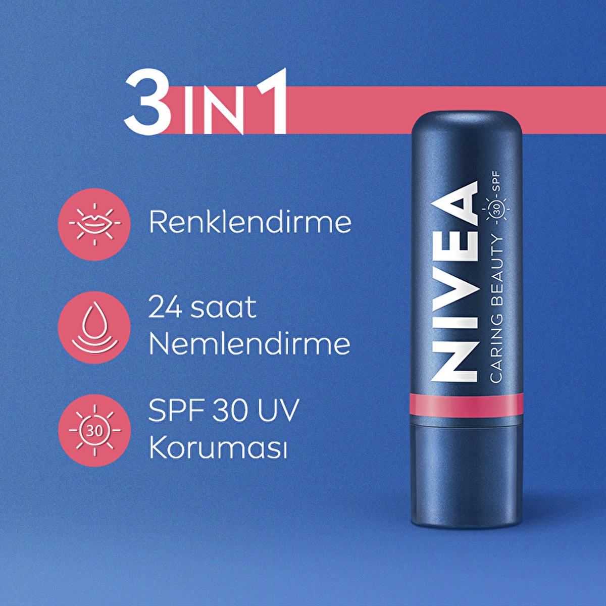NIVEA lip balm 3-in-1 colored lip care with SPF30 UV protection in a blue tube on Tampa Home & Garden Store