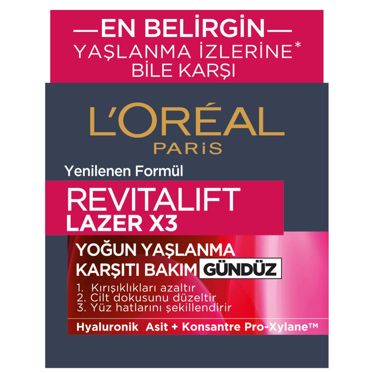 L’Oréal Paris Revitalift Lazer X3 day cream packaging; anti-aging, firming formula on Tampa Home & Garden Store