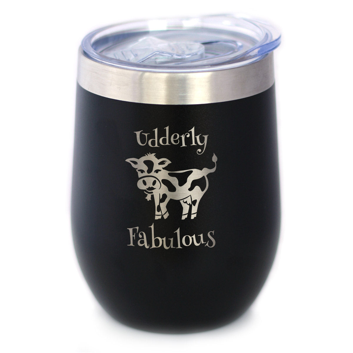 Udderly Fabulous - Cow Wine Tumbler with Sliding Lid - Stemless Stainless Steel Insulated Cup - Funny Outdoor Camping Mug - Tampa Home & Garden Store