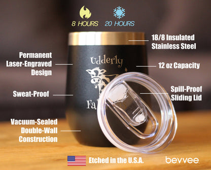 Udderly Fabulous - Cow Wine Tumbler with Sliding Lid - Stemless Stainless Steel Insulated Cup - Funny Outdoor Camping Mug - Tampa Home & Garden Store